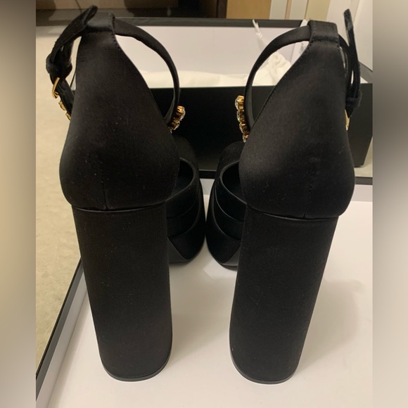 Versace Medusa AEVITAS PLATFORM PUMPS Satin Black Chunky Block Heel - Picture 6 of 9